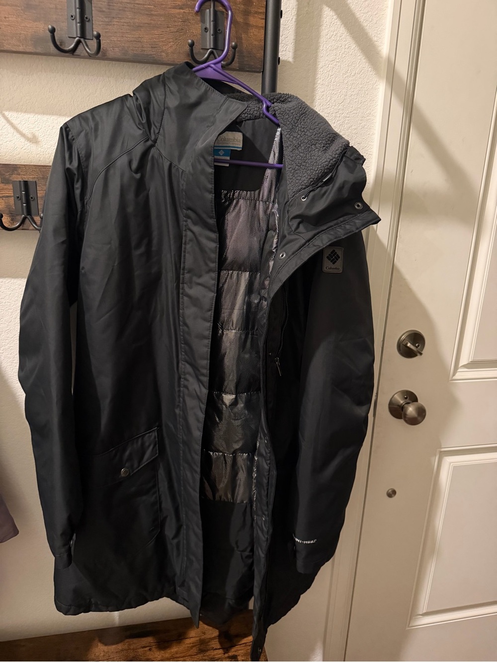 Columbia Women’s Black Hooded Raincoat with Quilted Liner